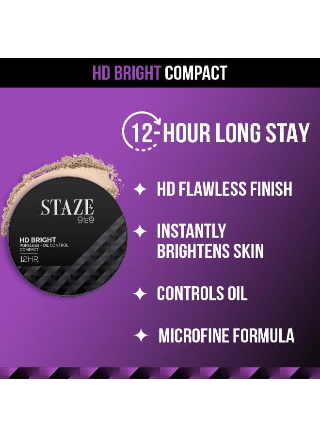 Staze 9to9 HD Bright Compact | 12hrs long stay | Poreless Matte Finish + Oil Control | Evens out Complexion, Blends effortlessly | Lightweight Microfine Formula with Vitamin E| 128C Cashmere 9g - Image 3